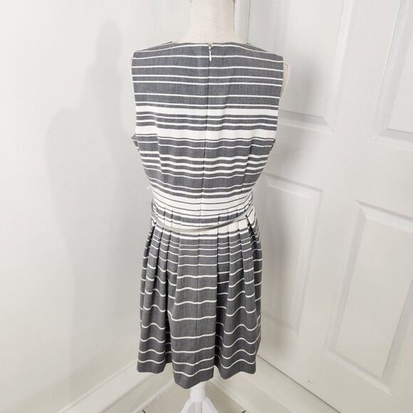 Calvin Klein Dress Womens 12 Gray Striped Career Belted Lined Knee Length Pleats - Picture 6 of 14